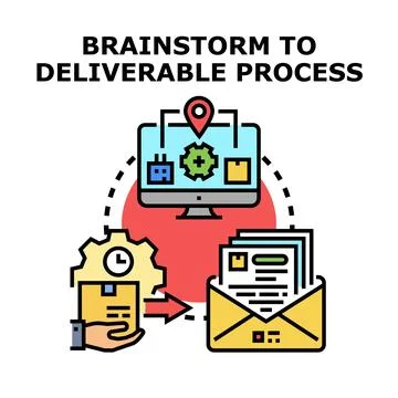 Brainstorming process for product delivery and result communication Stock Illustration