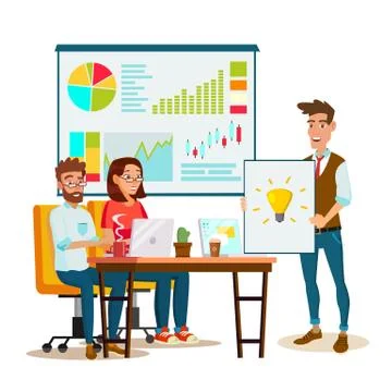 Brainstorming Process Vector. Teamwork Staff Around Table. Creative Team Idea Stock Illustration