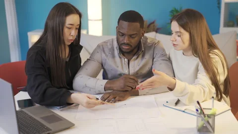 Brainstorming on project at home, Multiracial group. Stock Footage 228812759