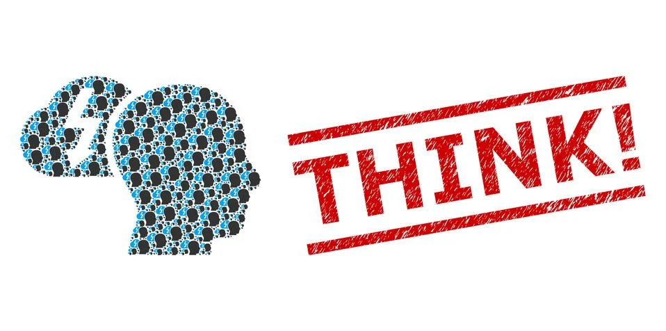 Brainstorming Recursion Collage of Brainstorming Icons and Distress Think! Stamp Stock Illustration