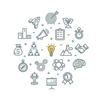 Brainstorming Round Design Template Thin Line Icon. Vector Stock Illustration