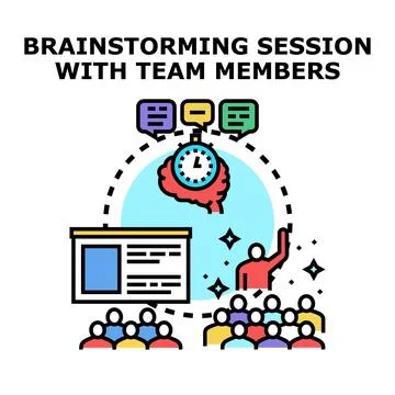 Brainstorming session developing creative ideas with team members Stock Illustration