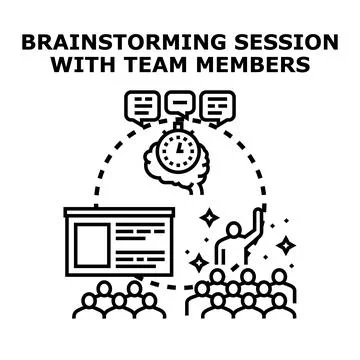 Brainstorming session developing creative ideas with team members Stock Illustration
