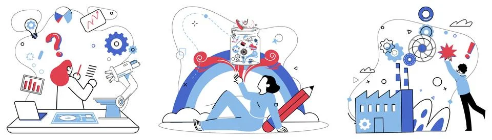 Brainstorming session. In realm thought, brainstorming session is alchemist 스톡 일러스트