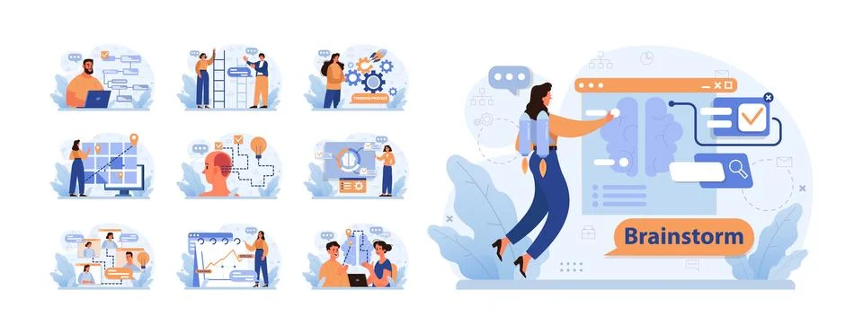 Brainstorming session set. Flat vector illustration 스톡 일러스트