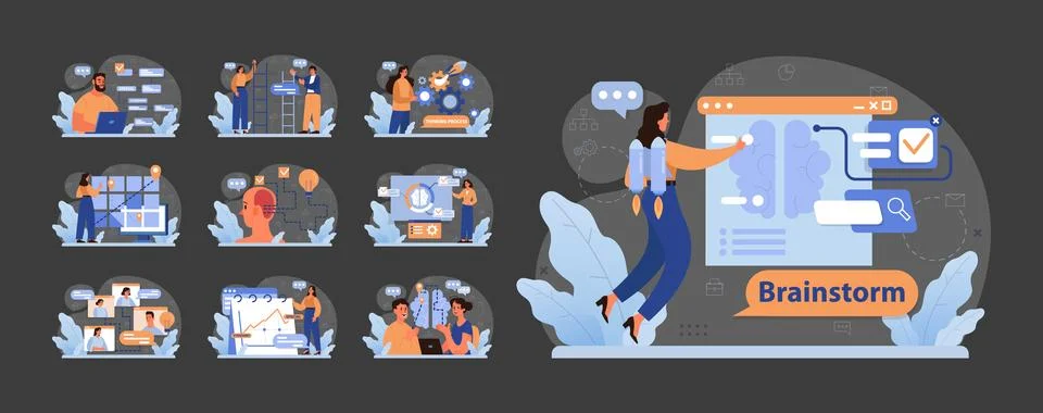 Brainstorming session set. Flat vector illustration Illustrazione stock