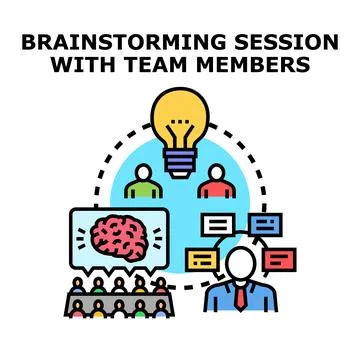 Brainstorming session team generating creative business ideas Stock Illustration