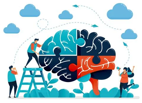 Brainstorming to solve brain puzzles. Metaphor for teamwork and collaboration Stock Illustration