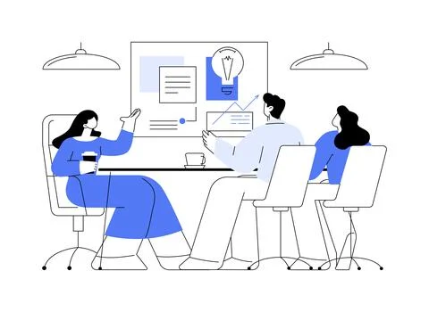 Brainstorming with a team isolated cartoon vector illustrations. Ilustración de archivo
