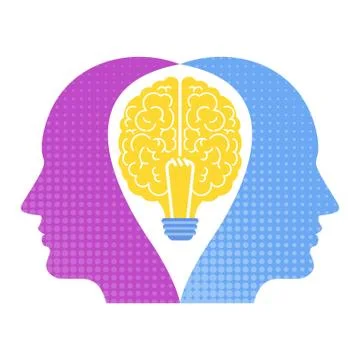 Brainstorming. Two heads, one brain. Creative technique for generating ideas 스톡 일러스트