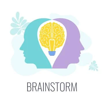 Brainstorming. Two heads, one brain. Creative technique for generating ideas Illustrazione stock