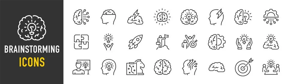 Brainstorming web icons in line style. Brain, idea, smart, creativity, skil.. Stock Illustration