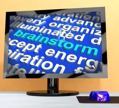 Brainstorming word on computer meaning creative thinking Stock Illustration