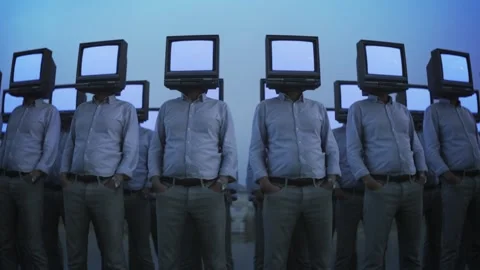 Brainwashed. Surreal crowd of tv head people standing in line. Media Stock Footage 249626485