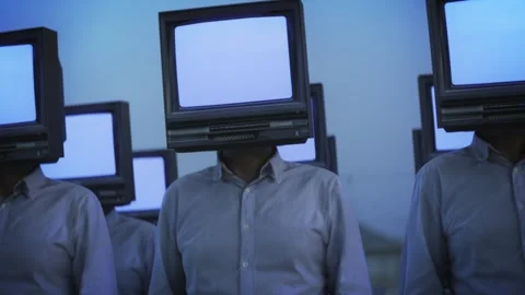 Brainwashed. Surreal crowd of tv head people standing in line. Media Stock Footage 249626498