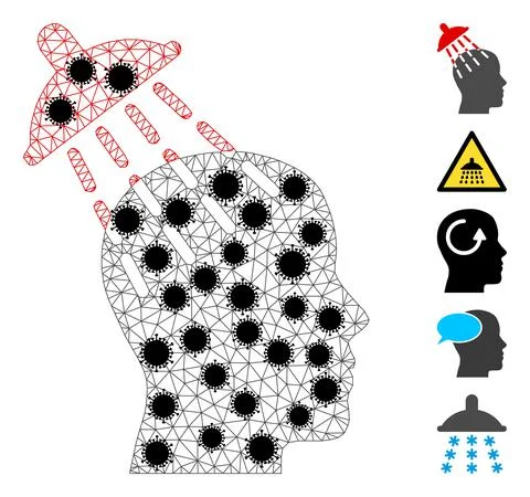 Brainwashing Polygonal Mesh Icon with Pathogen Elements Illustrazione stock