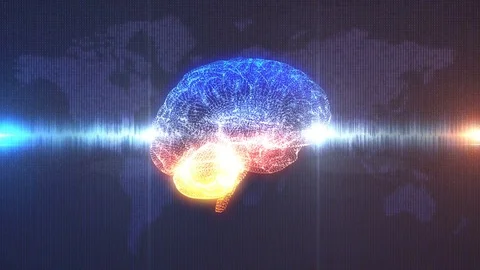 Brainwave - brain in front of digital Earth with electrical current Video stock 74368437