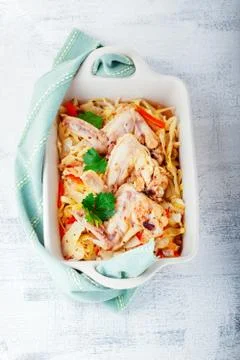 Braised cabbage with chicken Stock Photos