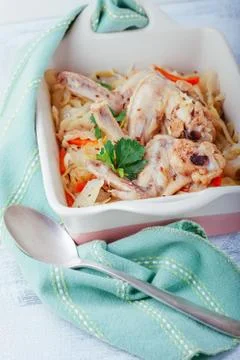 Braised cabbage with chicken Stock Photos