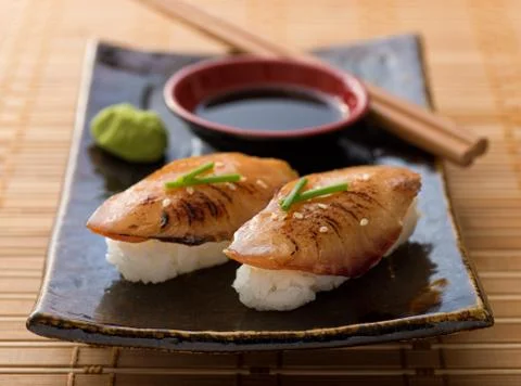 Braised eel nigiri Stock Photos