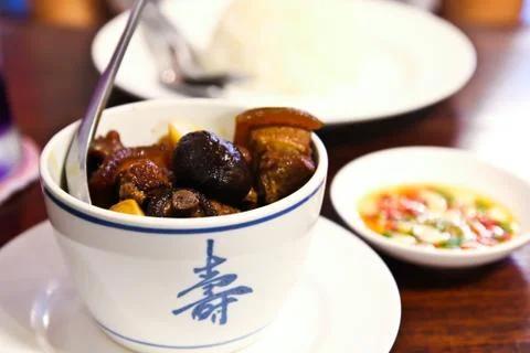 Braised pork that typically accompanies plain rice. Stock Photos