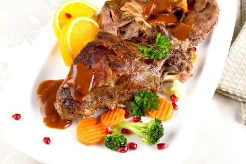 Braised rabbit meat with vegetables Stock Photos