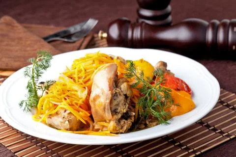Braised rabbit with vegetables Stock Photos