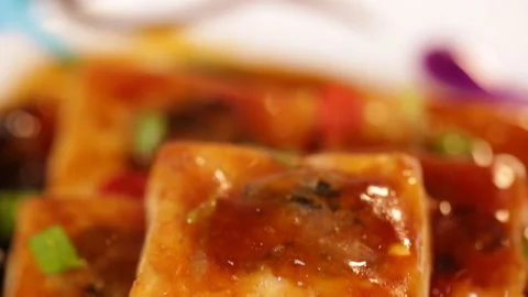Braised Tofu with finished vegetables and stuffed tofu in a box (3) Stock Footage 202161102