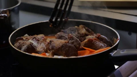 Braising beef ribs Stock Footage 120462808