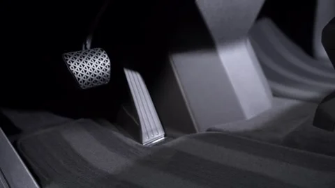 Brake and accelerator pedal in the interior of a new car. Video stock 247085896