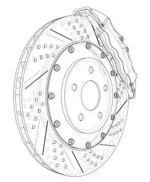 Brake disc outline. Vector rendering of 3d Illustrazione stock