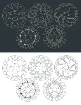 Brake discs blueprints mini set Stock Illustration