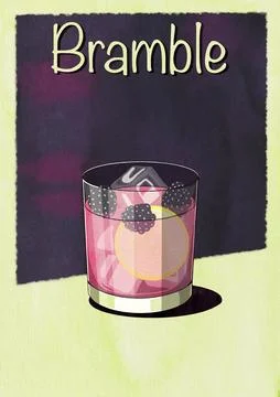 Bramble Cocktail Printable Wall Art Poster Stock Illustration