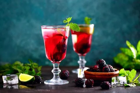 Bramble drink, front view Stock Photos