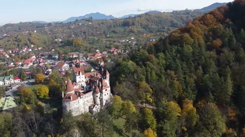 The Bran Castle and Bran county in Romania Stock-Footage 153513853