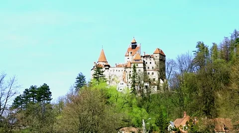 Bran / Dracula castle distant spring view Stock Footage 49510983