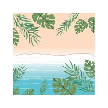 Branch and leaf with beach background Illustrazione stock