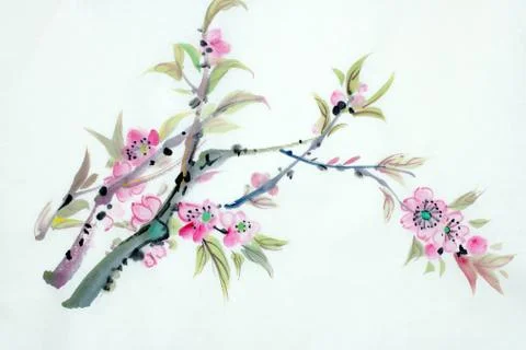 Branch of a blooming peach Stock Illustration