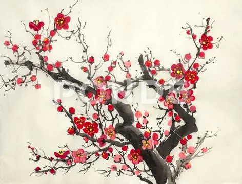 Branch of a blooming wild plum Stock Illustration
