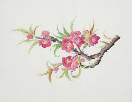 Branch of a blossoming peach Illustrazione stock