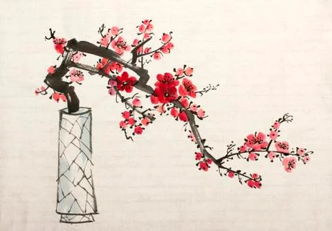 Branch of blossoming plum Stock Illustration