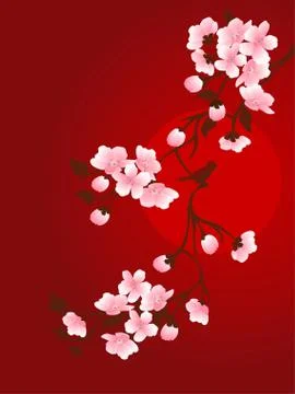 Branch of cherry and sun Stock Illustration