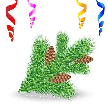 Branch of christmas tree with cones Stock Illustration