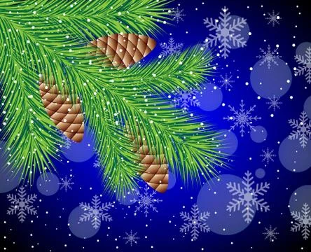 Branch of christmas tree with cones Stock Illustration