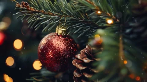 Branch of a Christmas tree with red ball. Stock Footage 290167572