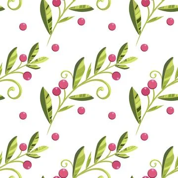 Branch of cranberries with berries vector pattern Stock Illustration