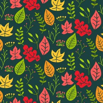Branch leaf berries seamless pattern background Stock Illustration