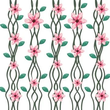 Branch with leafs and flowers pattern Stock Illustration