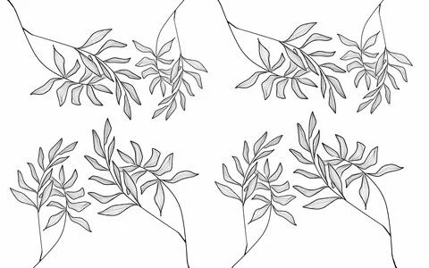 Branch leaves line art pattern background Stock Illustration