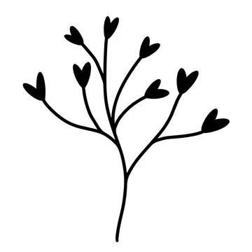 Branch with leaves in the shape of hearts vector icon. Hand-drawn 스톡 일러스트